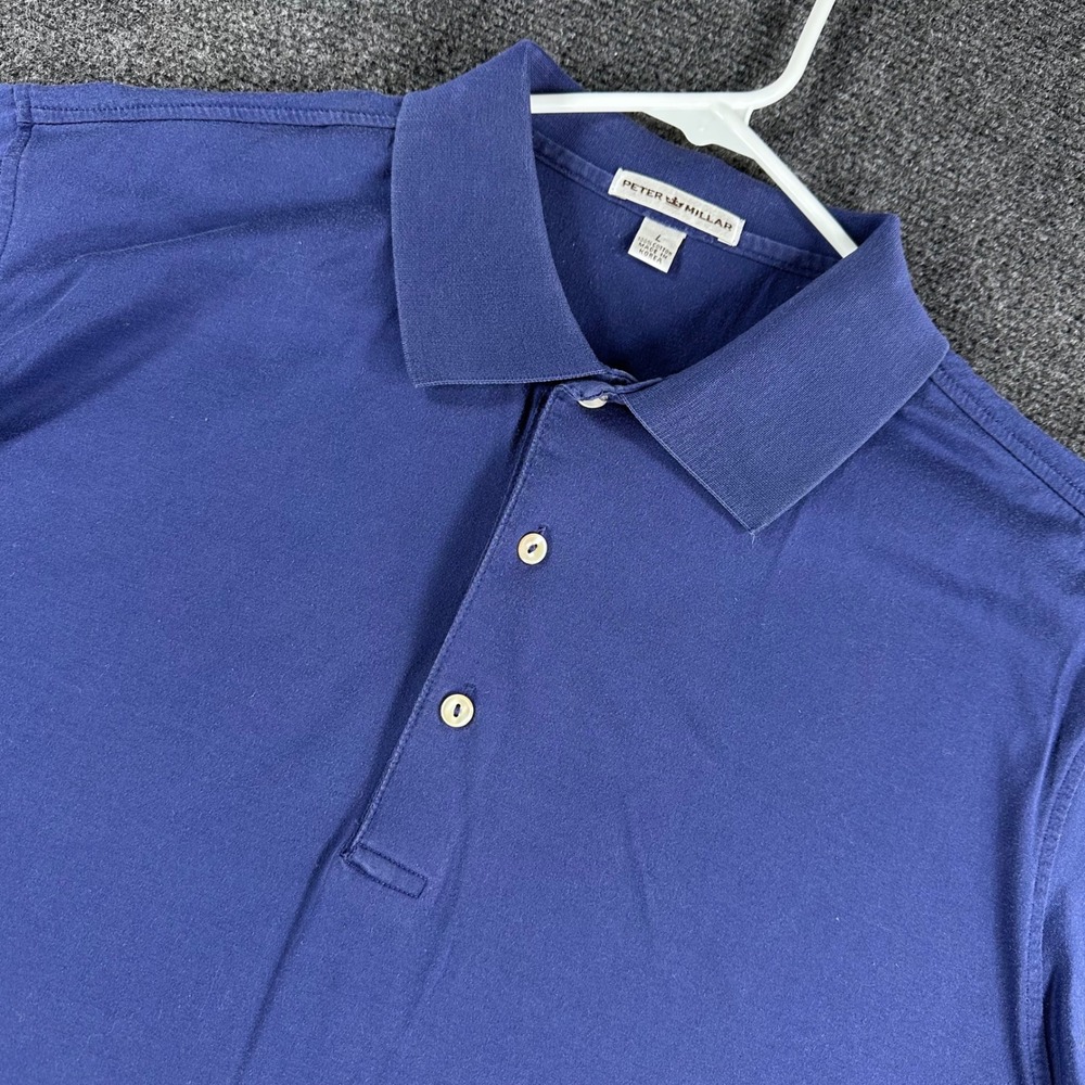 Peter Millar Polo Shirt Mens L Large Blue Short Sleeve Cotton Casual Golf